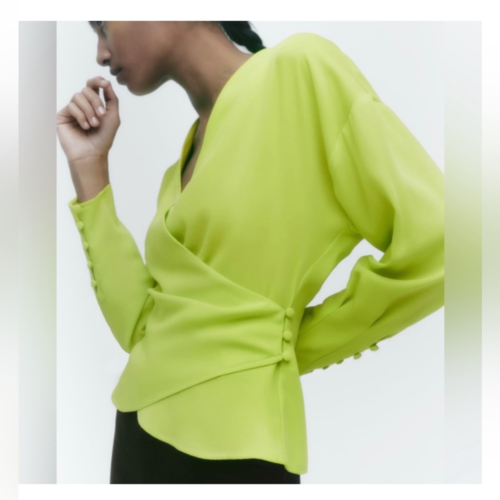 Zara | Tops | Zara Nwt Lime Green Double Breasted Shirt Blouse